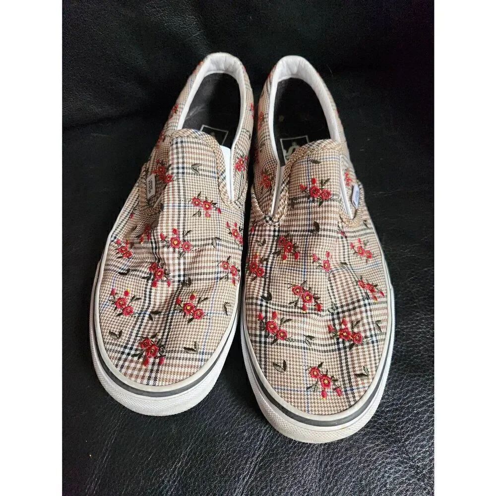 Vans Glen Plaid Floral Embroidered Slip-On 9 Men's/10.5 Women's
